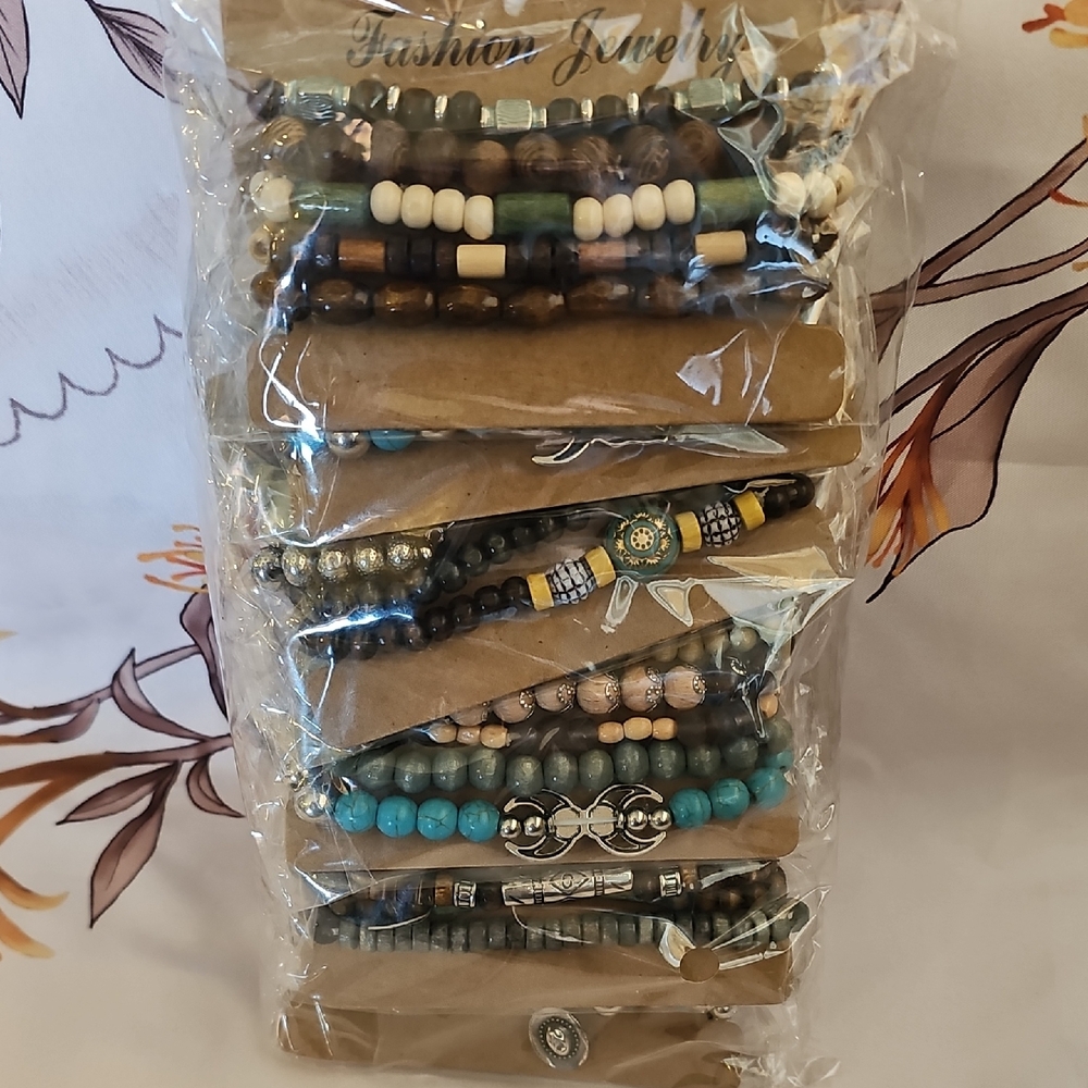 Multicolor  Wood Beaded Bracelet Sets